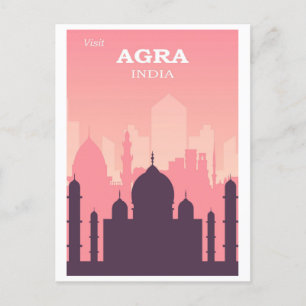 Carte Postale Vintage Taj Mahal Agra India City Skyline rose
