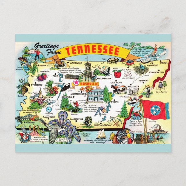 Carte postale vintage Tennessee Map (Devant)