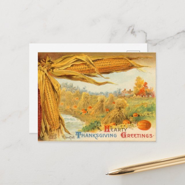 Carte Postale vintage Thanksgiving (Devant/Arrière en situation)