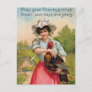 Carte postale vintage Thanksgiving Woman et Turkey