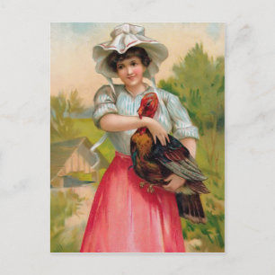 Carte postale vintage Thanksgiving Woman et Turkey