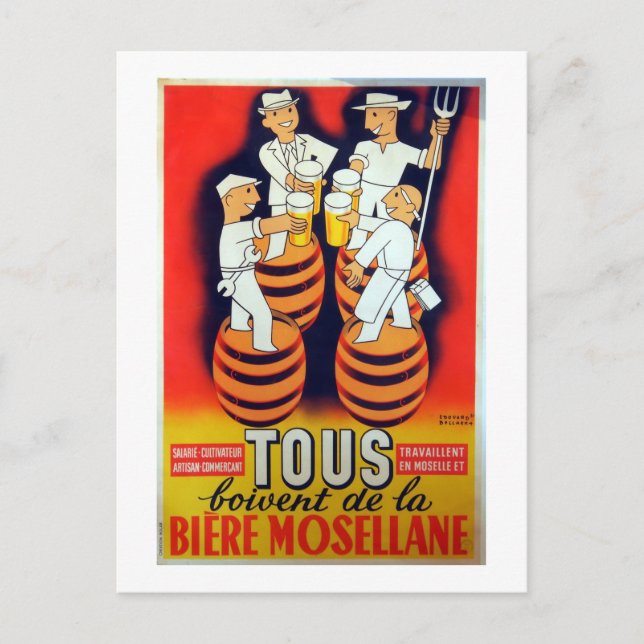 Carte Postale Vintage Tous Boivent de la Bière Mosellane (Devant)