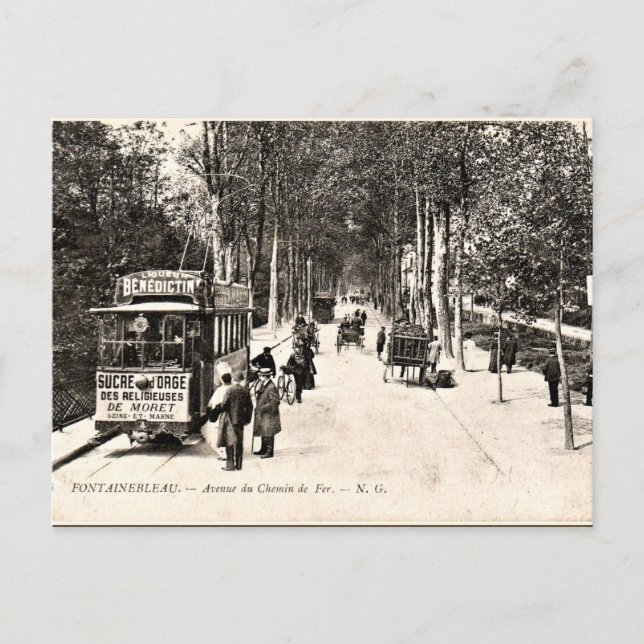 Carte postale vintage, Tramway à Fontainbleau (Devant)