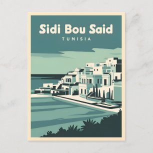 Carte Postale Vintage Travel Sidi Bou Said Tunisie Scène Rétro