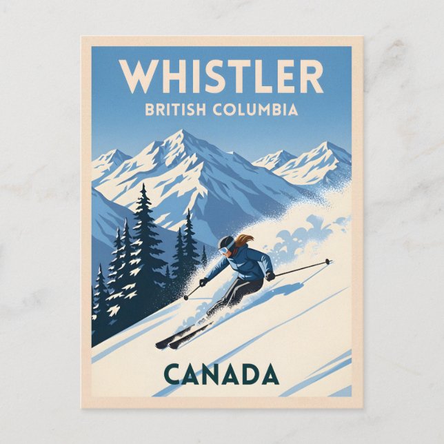Carte Postale Vintage Travel Whistler British Columbia Skiing (Devant)