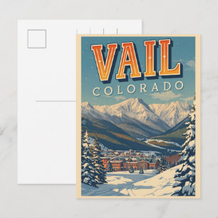 Carte Postale vintage Vail colorado extérieur hiver neige ski