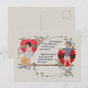 Carte Postale Vintage Valentine Enfants Joli Art Déco Coloré