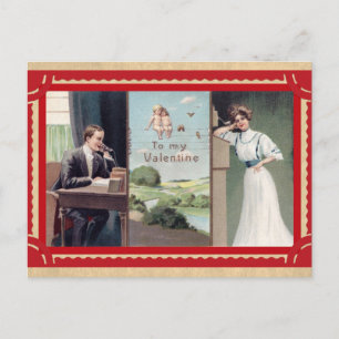 Carte Postale Vintage Valentines Day Cute Couple Téléphone