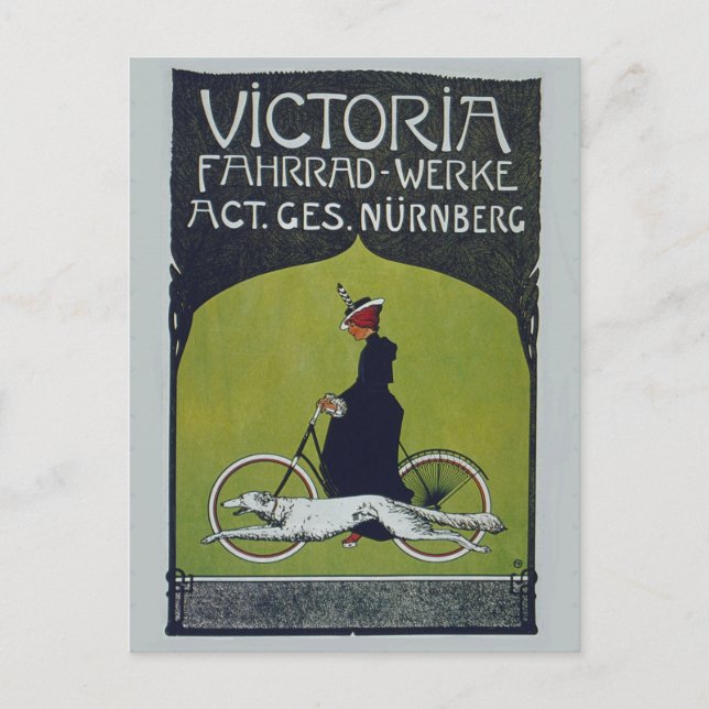 Carte Postale Vintage Vélo Dame & Chien (Devant)