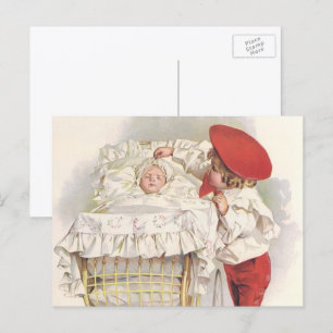 Carte Postale Vintage Victorian Children, Child and Baby in Pram