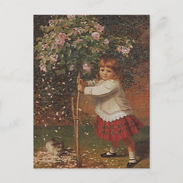 Carte Postale VINTAGE VICTORIAN Girl Planter arbre Rose POSTCARD (Devant)