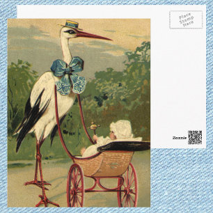 Carte Postale Vintage Victorian Stork and Baby Carriage
