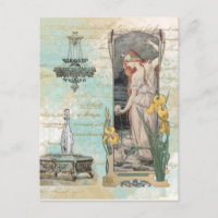 * Vintage Victorian Woman AR23 Flowers Art Nouveau