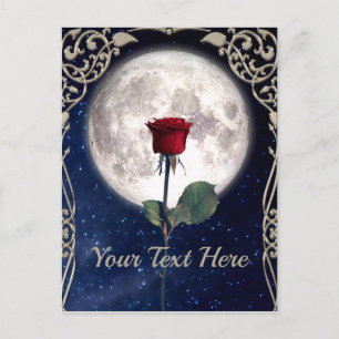 Carte Postale Vintage, Victorien, Art Déco, Rose rouge, Ciel noc
