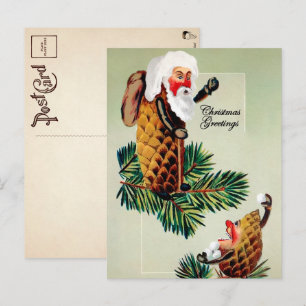 Carte Postale Vintage Victorien Pinecone Père Noël Noël