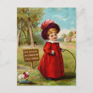 CARTE POSTALE vintage VICTORIENNE POUR FILLE CHIEN