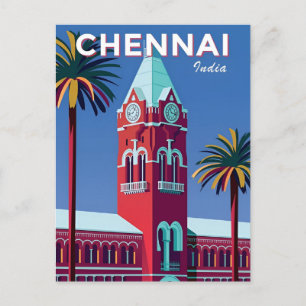 Carte Postale Vintage ville de voyage Chennai Inde rétro vacance