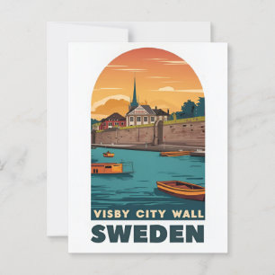 Carte postale vintage Visby City Wall - Retro Swed