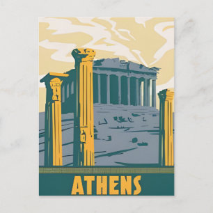 Carte Postale Vintage voyage Athènes Grèce santorini rétro