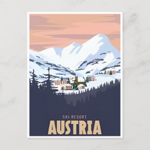 Carte Postale Vintage voyage Autriche ski station d'hiver art