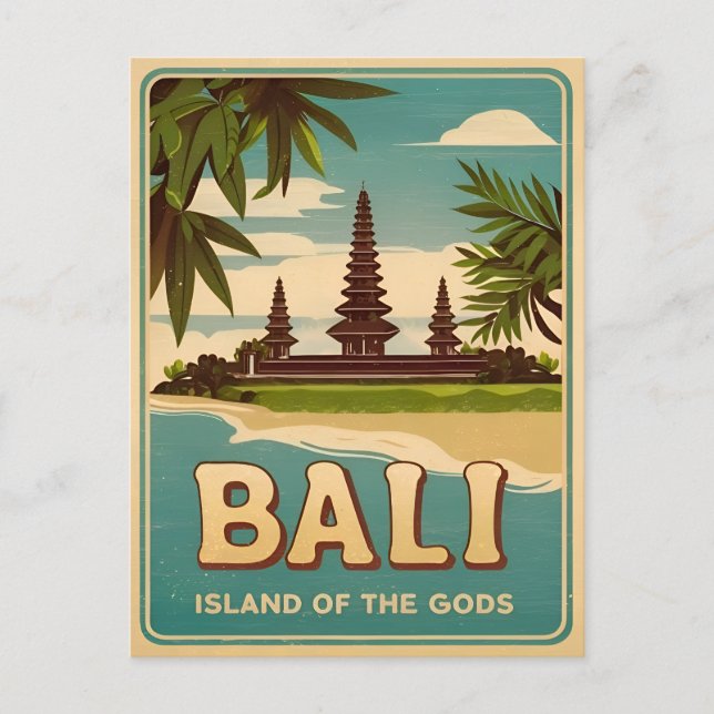 Carte Postale Vintage voyage Bali Indonésie Retro Graphisme (Devant)