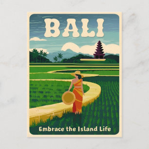 Carte Postale Vintage voyage Bali Indonésie Retro Graphisme