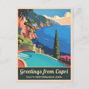 Carte Postale Vintage voyage Capri Italie Bord de mer Rétro Pitt