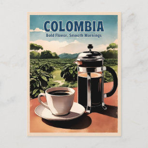 Carte Postale Vintage voyage Colombie Café Farm Retro Graphisme