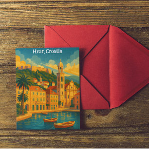 Carte Postale Vintage voyage coloré Hvar Croatie