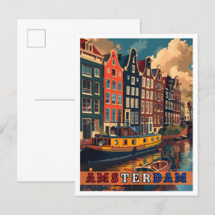 Carte Postale Vintage voyage d'Amsterdam Pays-Bas