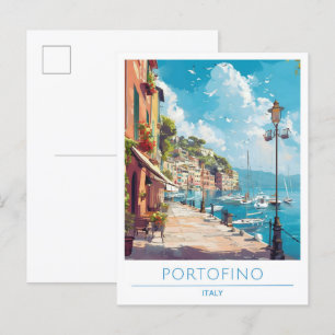 Carte Postale Vintage voyage d'art de Portofino Italie
