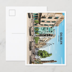 Carte Postale Vintage voyage d'art Sketch Irlande de Dublin