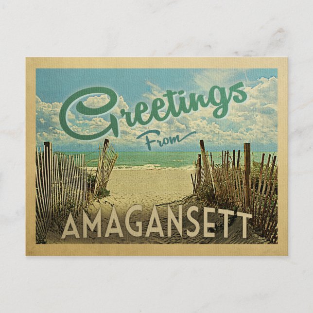 Carte Postale Vintage voyage de plage Amagansett (Devant)