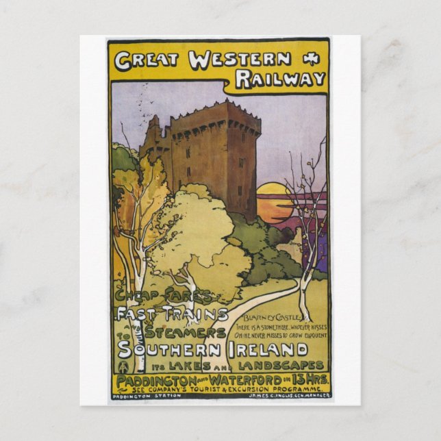 Carte postale Vintage voyage ferroviaire d'Irlande (Devant)