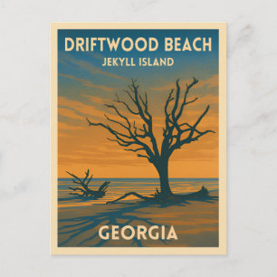 Carte Postale Vintage voyage Georgia Jekyll Island Retro Sunset