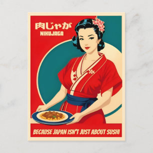 Carte Postale Vintage voyage Japon Humour alimentaire Retro Grap