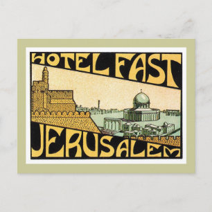 Carte Postale Vintage voyage Jerusalem Hôtel Étiquette Art
