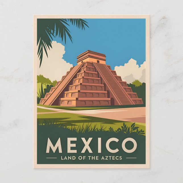 Carte Postale Vintage voyage Mexique Aztec Pyramide Retro Graphi (Devant)