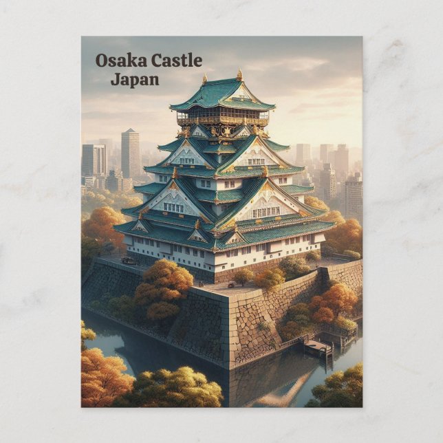 Carte Postale Vintage voyage paysager japonais du château d'Osak (Devant)