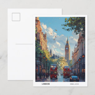 Carte Postale Vintage voyage Red Bus London Angleterre