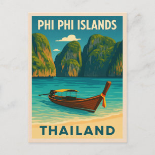 Carte Postale Vintage voyage rétro Phi Phi Îles Thaïlande