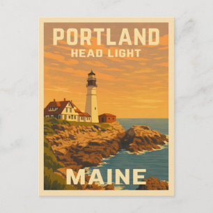 Carte Postale Vintage voyage rétro Portland Maine Phare