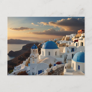 Carte Postale Vintage voyage rétro Santorini Blue Seaside Postca