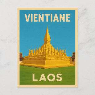 Carte Postale Vintage voyage rétro Vientiane Laos Temple d'or