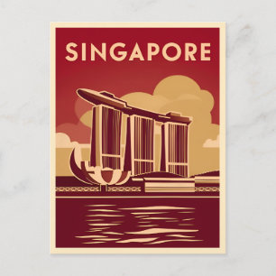 Carte Postale Vintage voyage Singapore City Retro Pittoresque