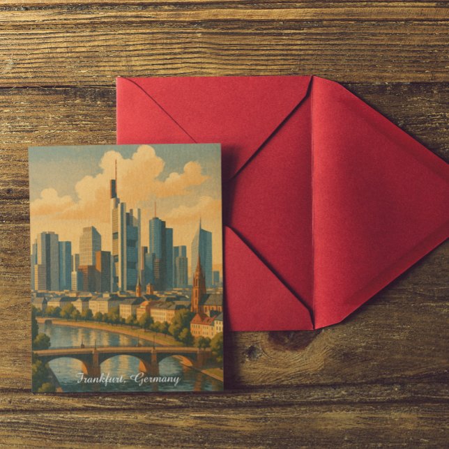 Carte Postale Vintage voyage Skyline de Francfort Allemagne (Frankfurt Germany Skyline Vintage Travel Postcard)