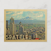 Vintage voyage Skyline Seattle Washington Rainier