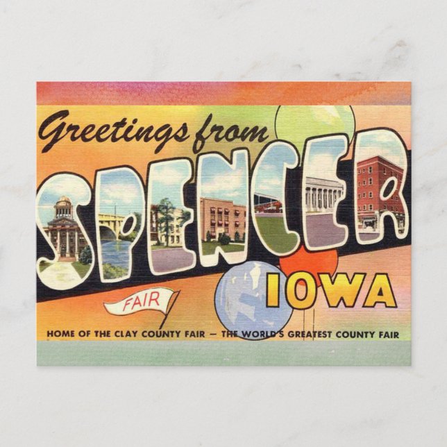 Carte postale Vintage voyage Spencer Iowa (Devant)