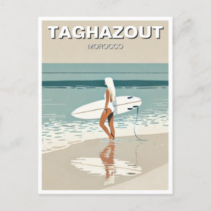 Carte Postale Vintage voyage surf à Taghazout Surfer Girl