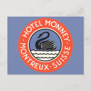 Carte Postale Vintage voyage, Swan Bird Hotel Monney Suisse